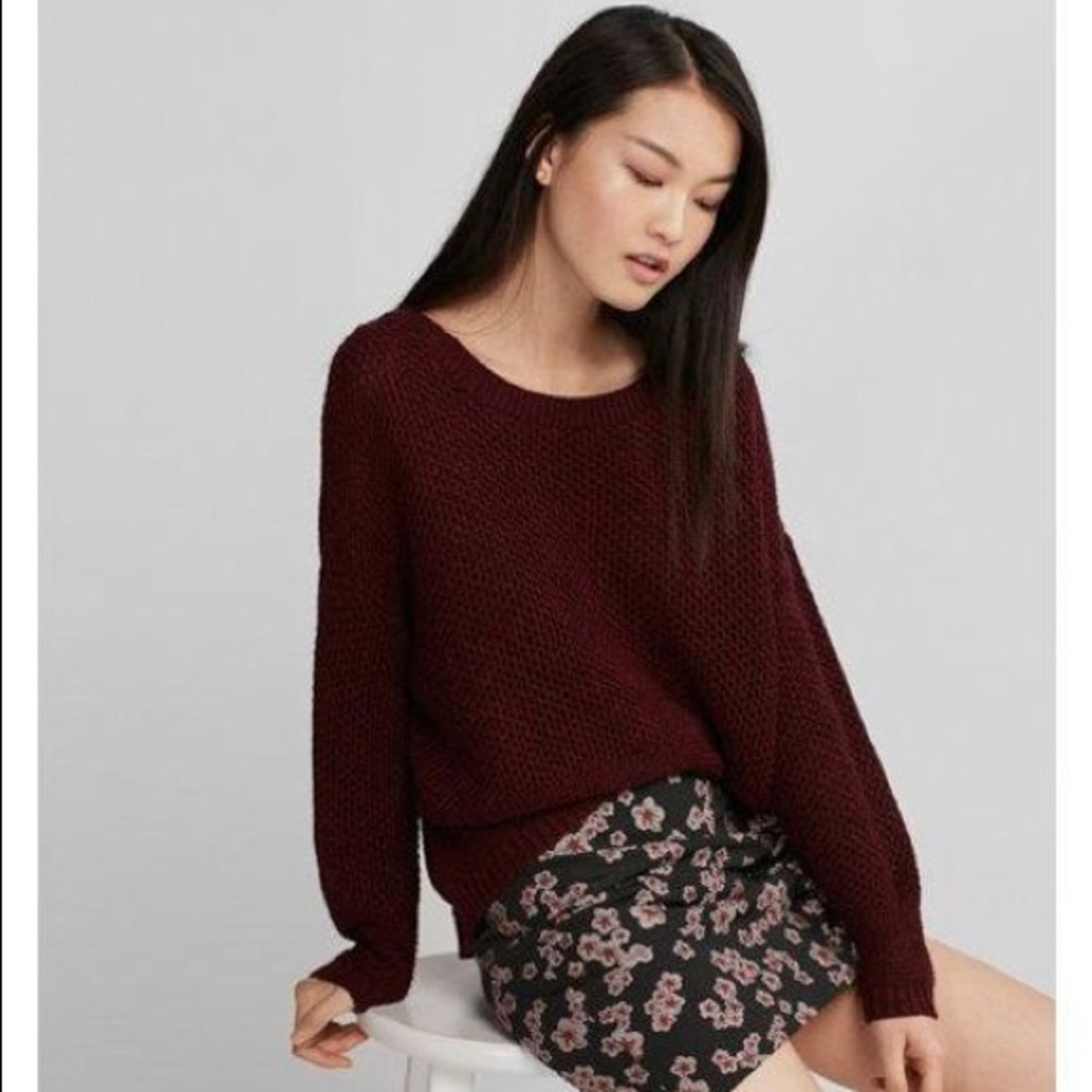 Maroon Lace-Up Split Back Sweater - image 2